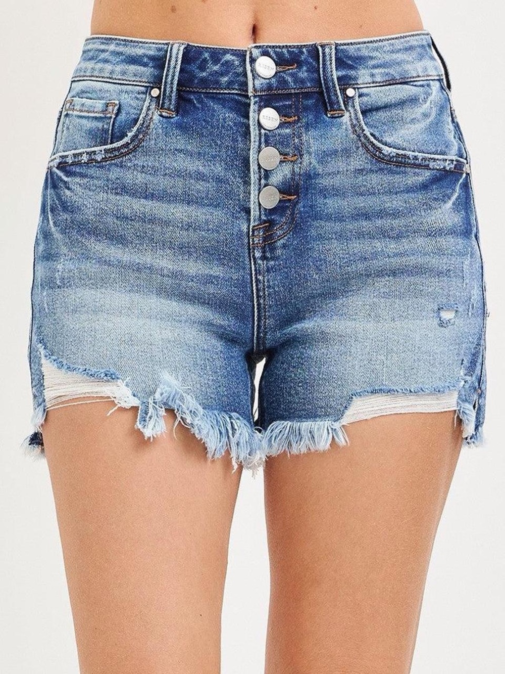 W27 Womens Medium Risen Distressed Fray Cutoff Button Fly High Rise Denim Shorts